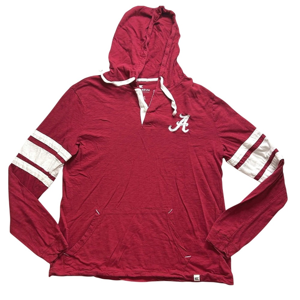 Colosseum Alabama Crimson Tide Mens L Crimson Red Hooded Henley Long Sleeve Tee